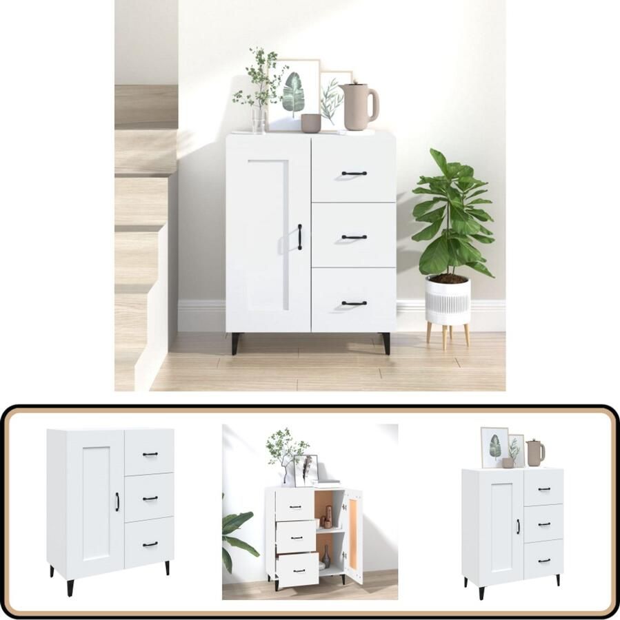 VidaXL Dressoir Wit 69 5x34x90 cm Bewerkt Hout Dressoir Klassiek Dressoir Bijzettafel Houten Dressoir Wit Dressoir