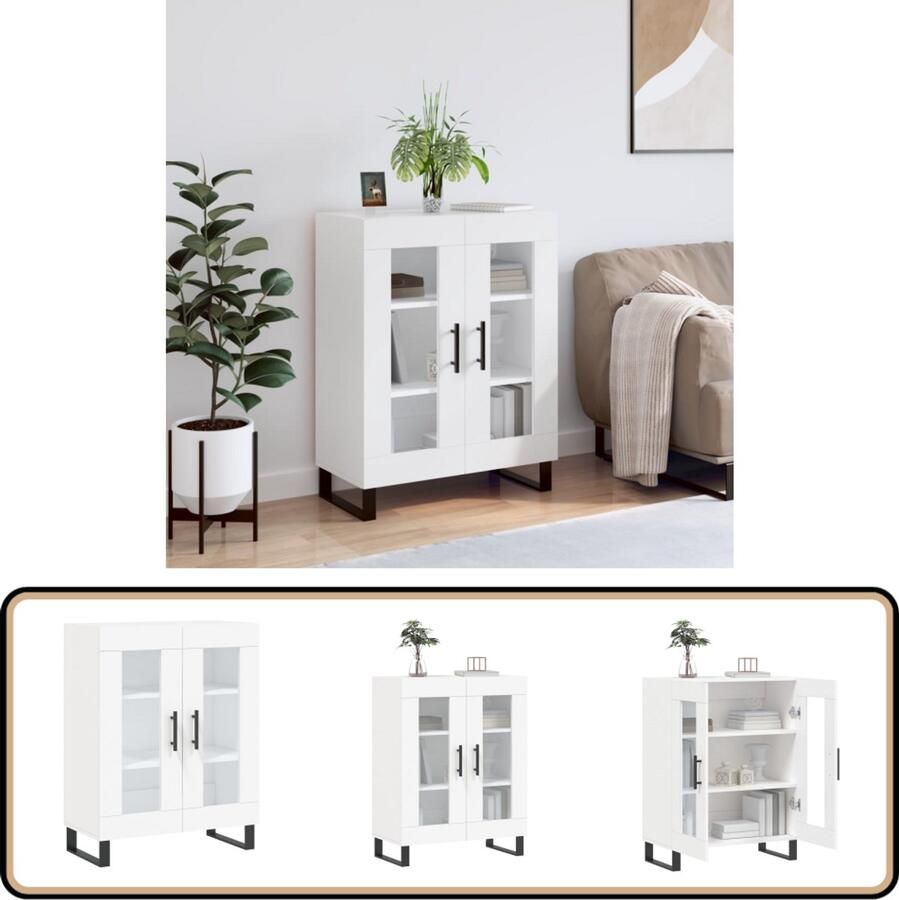 VidaXL Dressoir Wit 69 5x34x90 cm Dressoir Klassiek Dressoir Houten Dressoir Witte Dressoir Vitrinekast - Foto 2