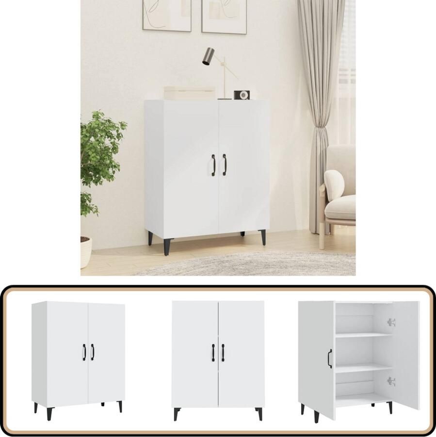 VidaXL Dressoir Wit Bewerkt Hout 70x34x90 cm Dressoir Bijzettafel Houten Dressoir Wit Dressoir Vintage Dressoir - Foto 2