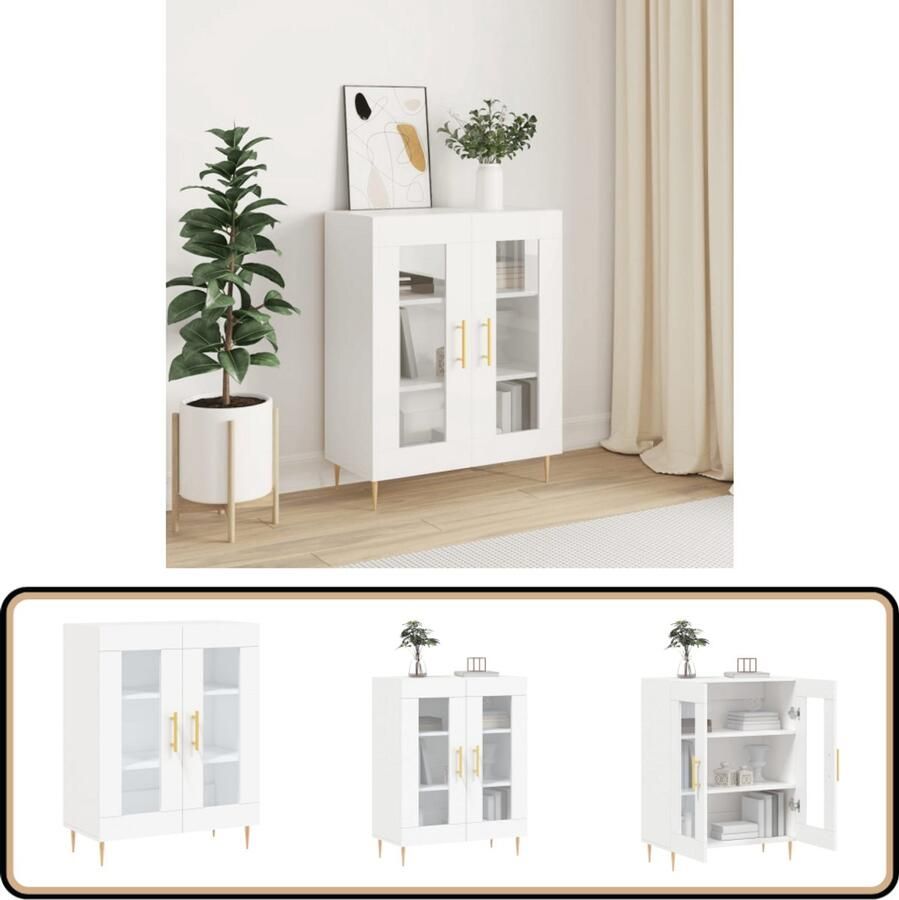 VidaXL Dressoir Wit Hout en Metaal 69 5x34x90 cm Dressoir Vintage Meubel Houten Dressoir Witte Dressoir Salontafel - Foto 2