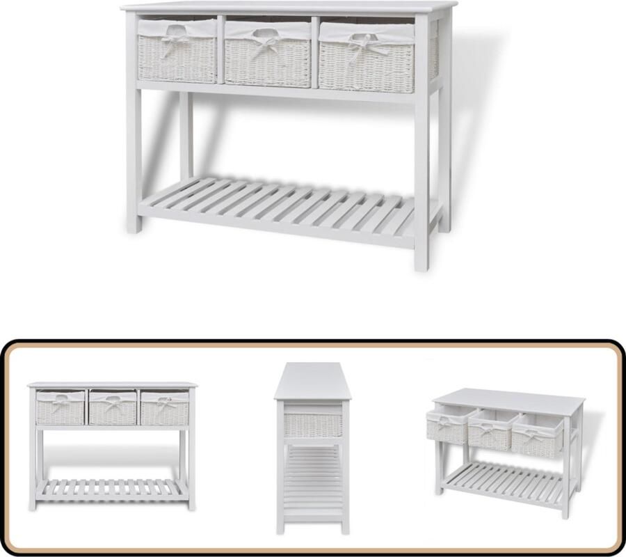 VidaXL Dressoir Wit Inclusief Geweven Manden Dressoir Commode Opbergmeubel Wit Dressoir Landelijk Dressoir