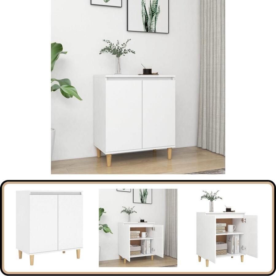 VidaXL Dressoir Wit Massief Houten Poten 60x35x70cm Dressoir Scandinavisch Design Wit Dressoir Opbergmeubel Salontafel