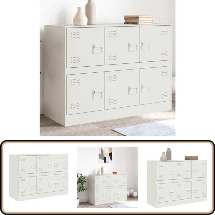 VidaXL Dressoir Wit Staal 6 vakken 99x39x73 cm Tv-meubel Tv-standaard Dressoir Opbergkast Salontafel