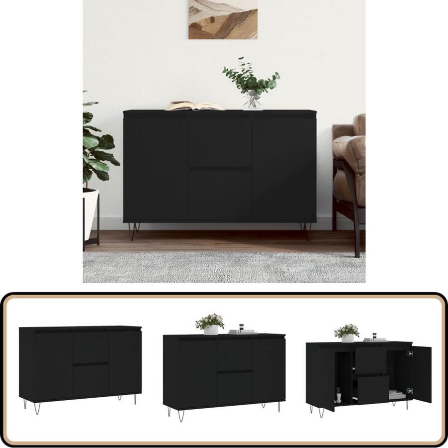 VidaXL Dressoir Zwart 104x35x70 cm Hout & IJzer Dressoir Kast Opbergkast Salontafel Industrieel Design