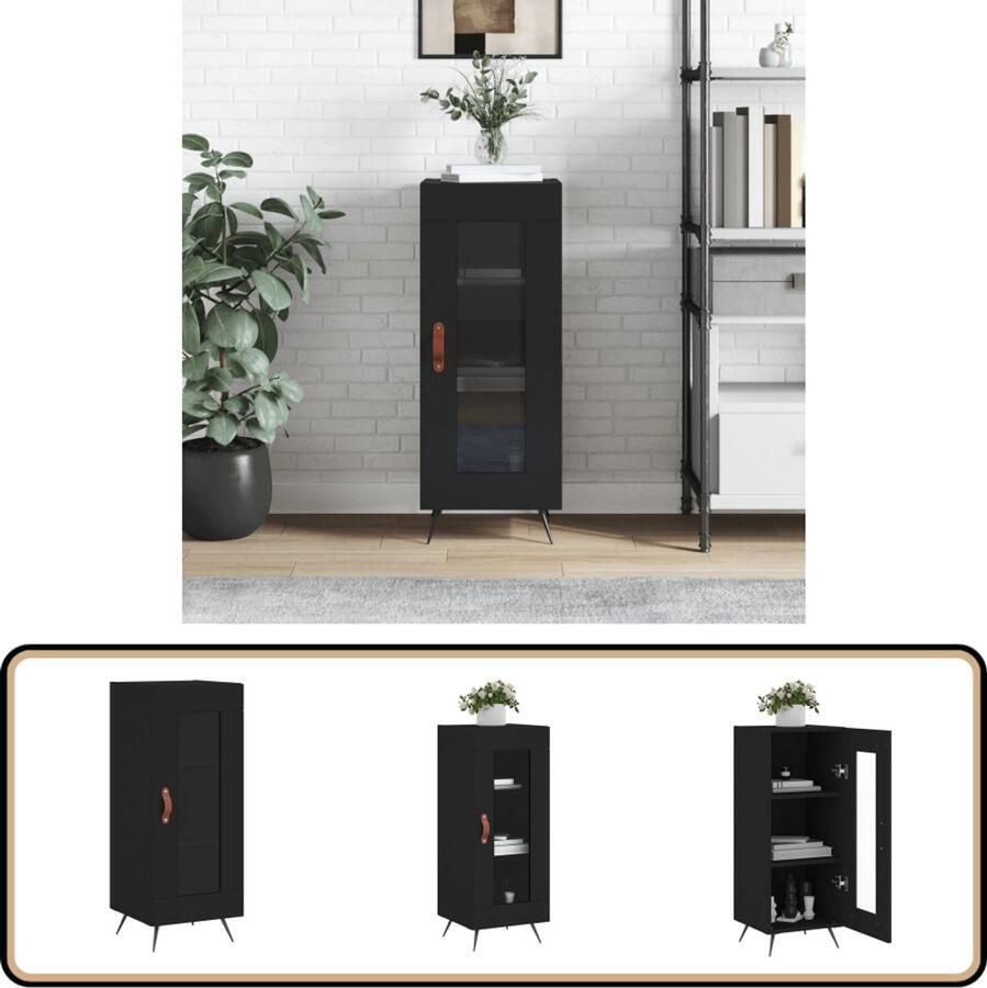 VidaXL Dressoir Zwart 34 5x34x90 cm Bewerkt hout Dressoir Zwarte Dressoir Houten Dressoir Vintage Dressoir Salontafel - Foto 2