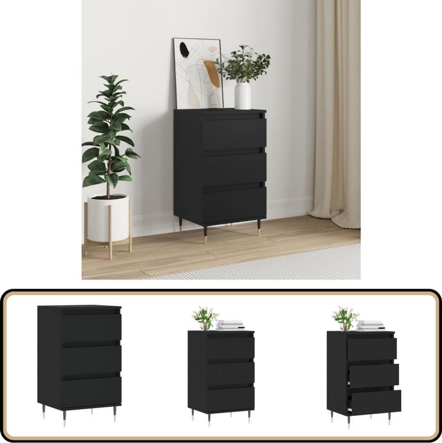 VidaXL Dressoir Zwart 40x35x70 cm Bewerkt hout Dressoir Kast Buffetkast Houten Dressoir Zwart Dressoir - Foto 2