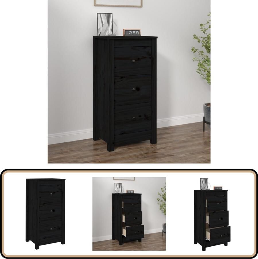 VidaXL Dressoir Zwart 40x35x80 cm Grenenhout Dressoir Grenoble Hout Black Furniture Tv Stand Salontafel - Foto 2