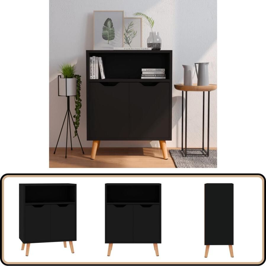 VidaXL Dressoir Zwart 60x30x72 cm Bewerkt Hout Bijzettafel Tv Tafel Salontafel Zwarte Kast Houten Kast - Foto 2