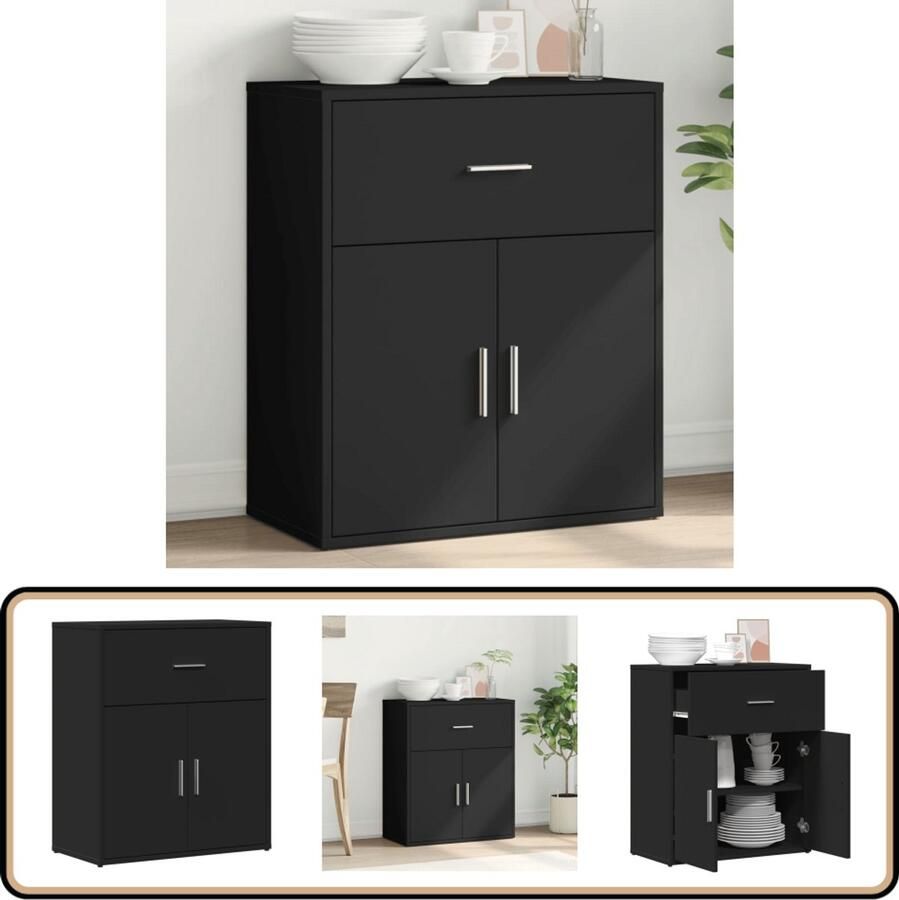 VidaXL Dressoir Zwart 60x31x70 cm Bewerkt Hout Tv-meubel Houten Tv-standaard Opbergkast Salontafel Woonkamerdecoratie
