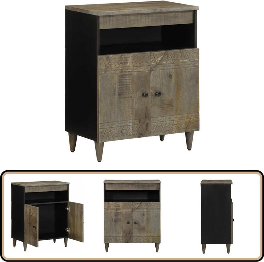 VidaXL Dressoir Zwart 60x33x75 cm Massief Mangohout Dressoir Commode Opbergkast Salontafel Mango Wood Furniture