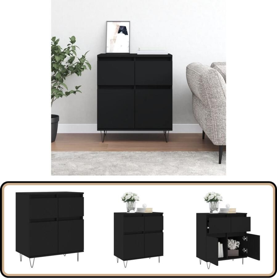 VidaXL Dressoir Zwart 60x35x70 cm Stijlvol en Praktisch Dressoir Opbergkast Kast Zwarte Dressoirs Houten Dressoir - Foto 2