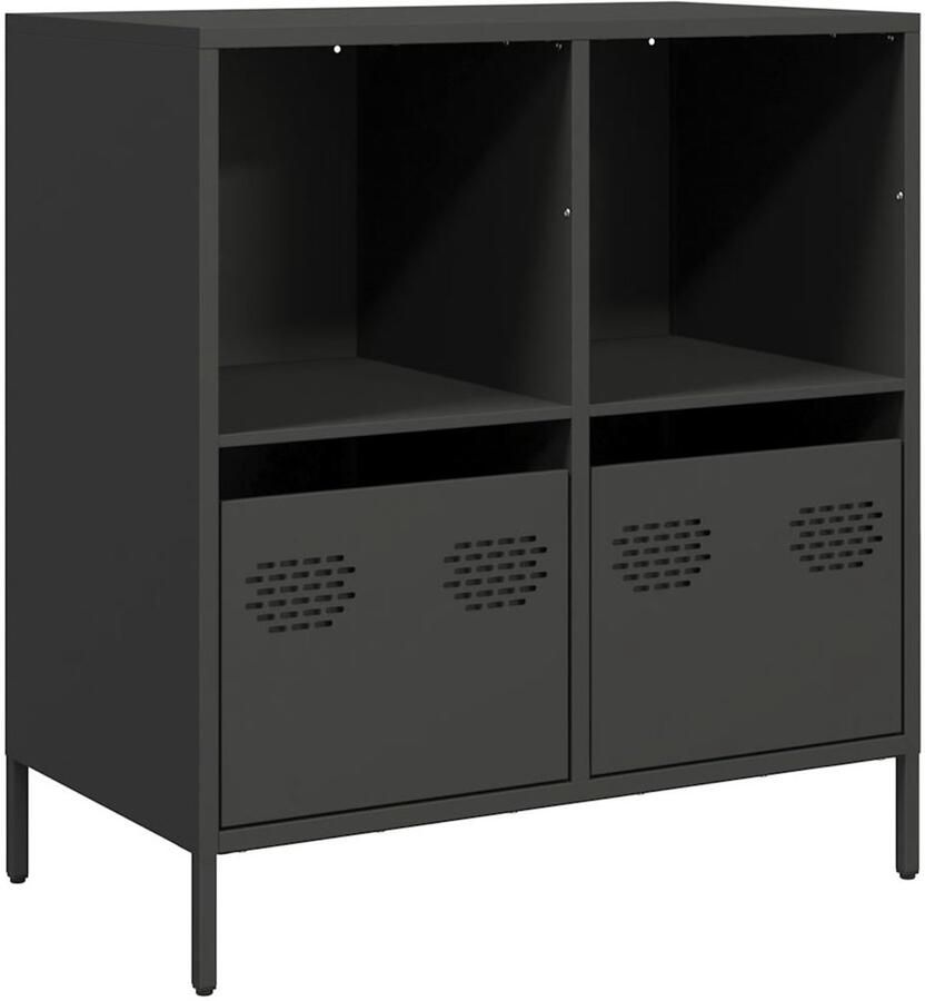 The Living Store Dressoir 68x39x73 5 cm koudgewalst staal zwart Dressoir Opbergkast Salontafel Zwarte Kast Industriële Design