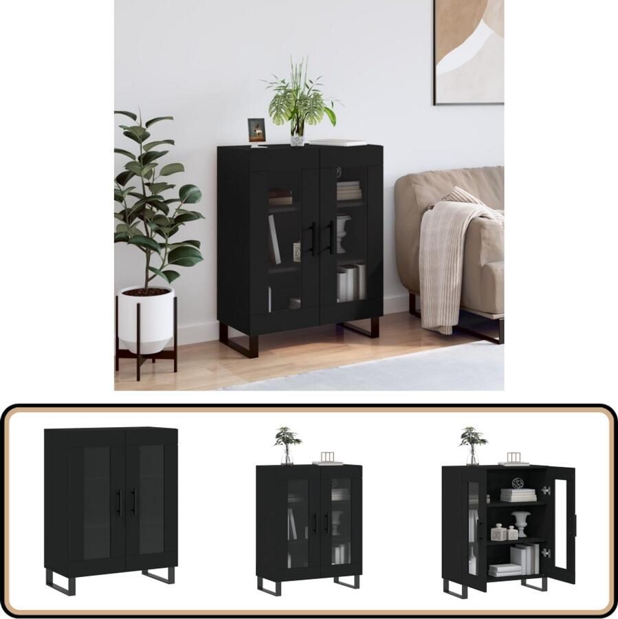 VidaXL Dressoir Zwart 69 5x34x90 cm Bewerkt Hout Dressoir Kast Houten Dressoir Zwarte Kast Vintage Dressoir - Foto 2