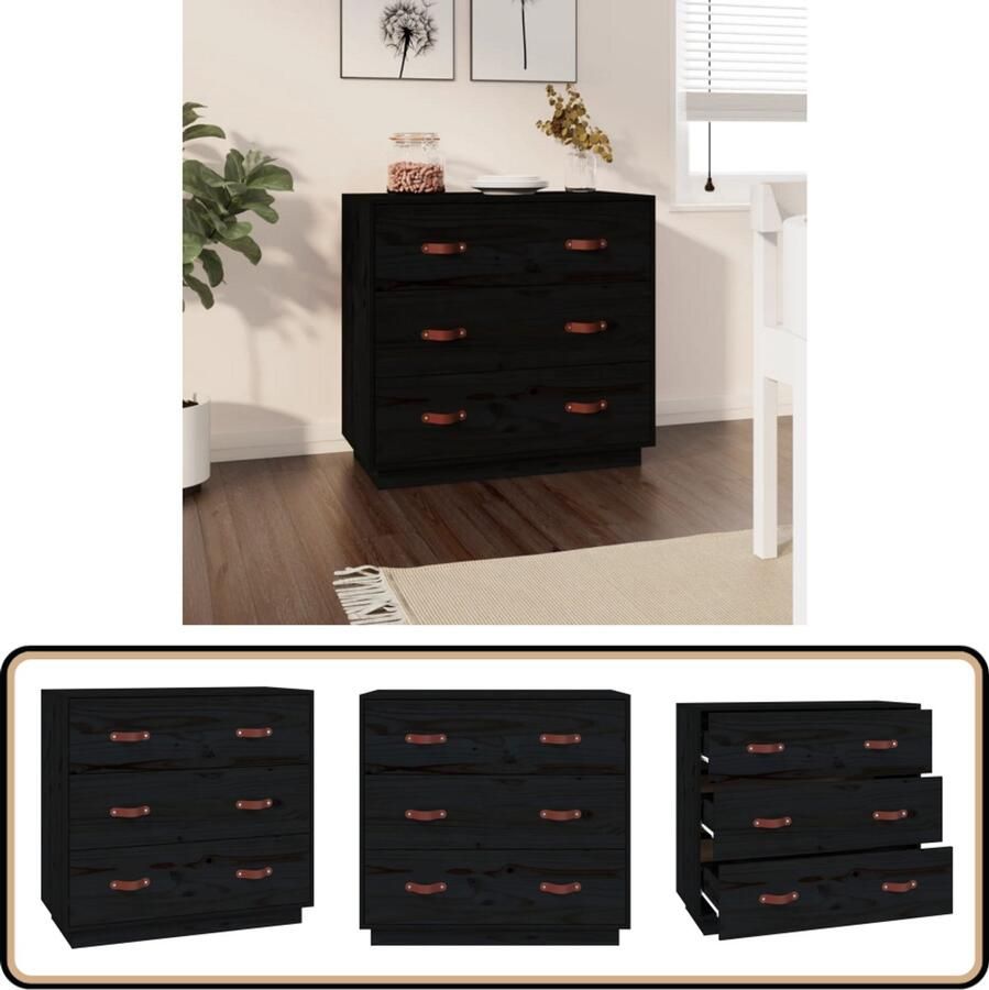 VidaXL Dressoir 80x40x75 cm massief grenenhout zwart Dressoir Vintage Dressoir Grenenhouten Dressoir Zwart Dressoir Salontafel