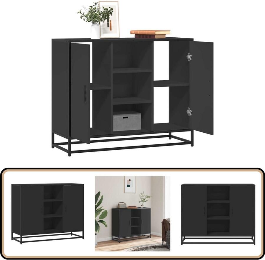 VidaXL Dressoir Zwart 92x35x76 cm Bewerkt hout Dressoir Commode Opbergkast Industrieel Meubilair Houten Dressoir