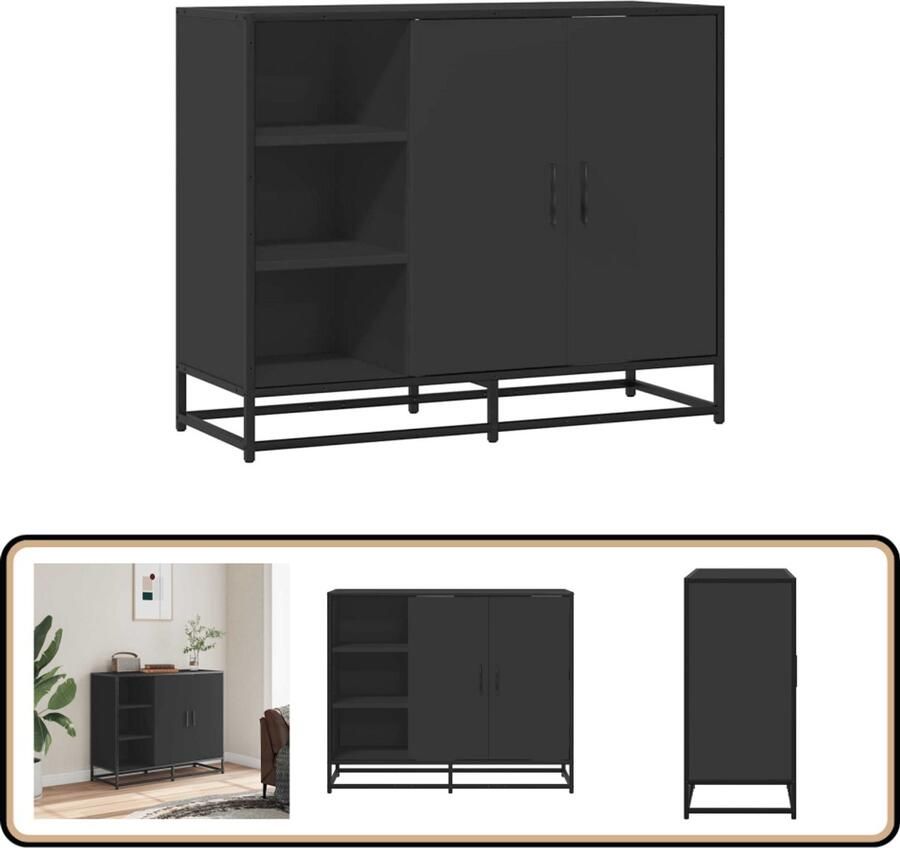 VidaXL Dressoir Zwart 92x35x76 cm Bewerkt Hout Dressoir Kast Zwarte Meubels Industrieel Design Houten Meubel