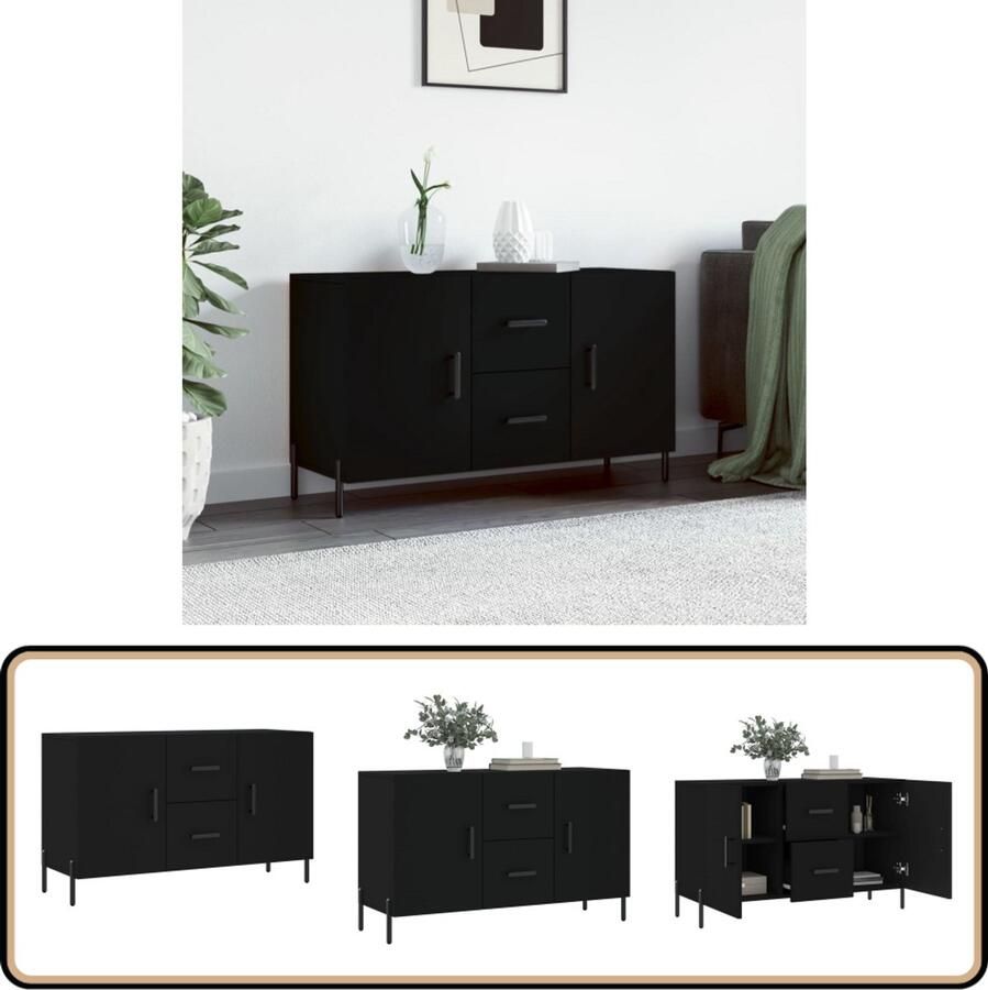 VidaXL Dressoir Zwart Bewerkt Hout 100x36x60 cm Dressoir Modern Dressoir Opbergkast Houten Dressoir Zwart Dressoir - Foto 2