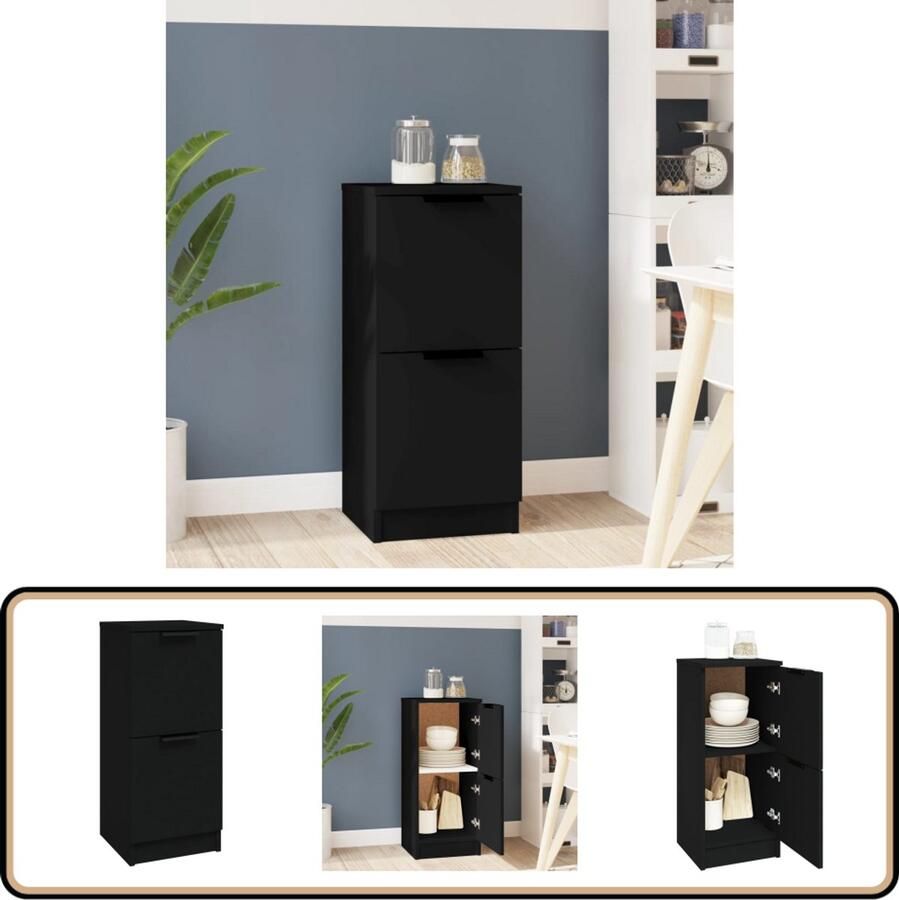 VidaXL Dressoir Zwart Bewerkt hout 30x30x70 cm Bijzetkast Dressoir Zwarte Kast Houten Kast Opbergkast