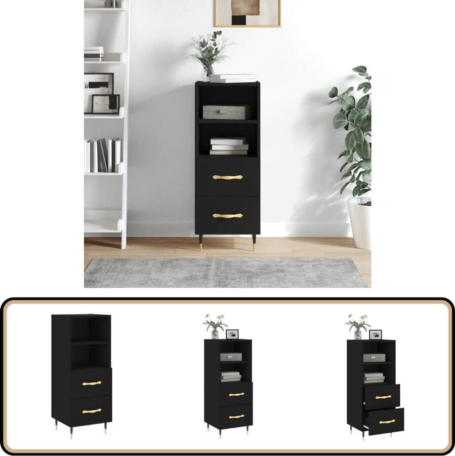 VidaXL Dressoir Zwart Bewerkt hout 34 5x34x90 cm Dressoir Commode Opbergkast Salontafel Tv Tafel