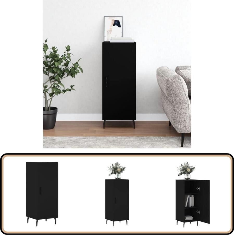 VidaXL Dressoir Zwart Bewerkt Hout 34 5x34x90 cm Dressoir Opbergkast Salontafel Modern Design Zwart Dressoir - Foto 2