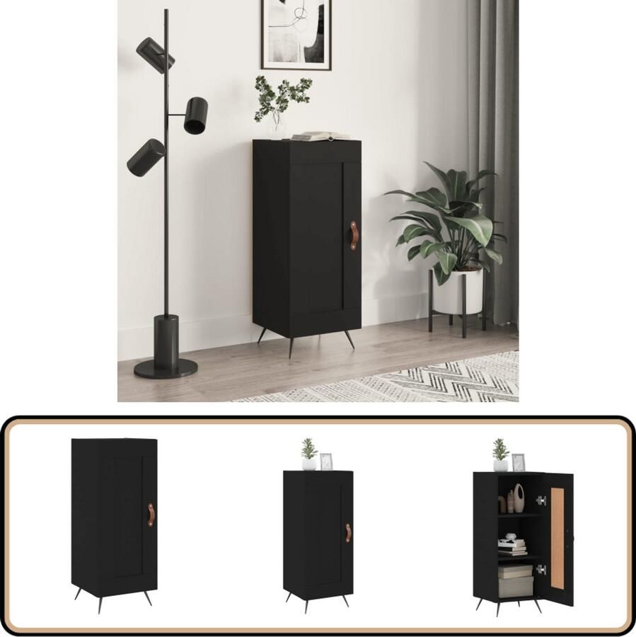 VidaXL Dressoir Zwart Bewerkt Hout 34 5x34x90 cm Dressoir Zwarte Dressoir Houten Dressoir Modern Dressoir Opbergkast - Foto 2