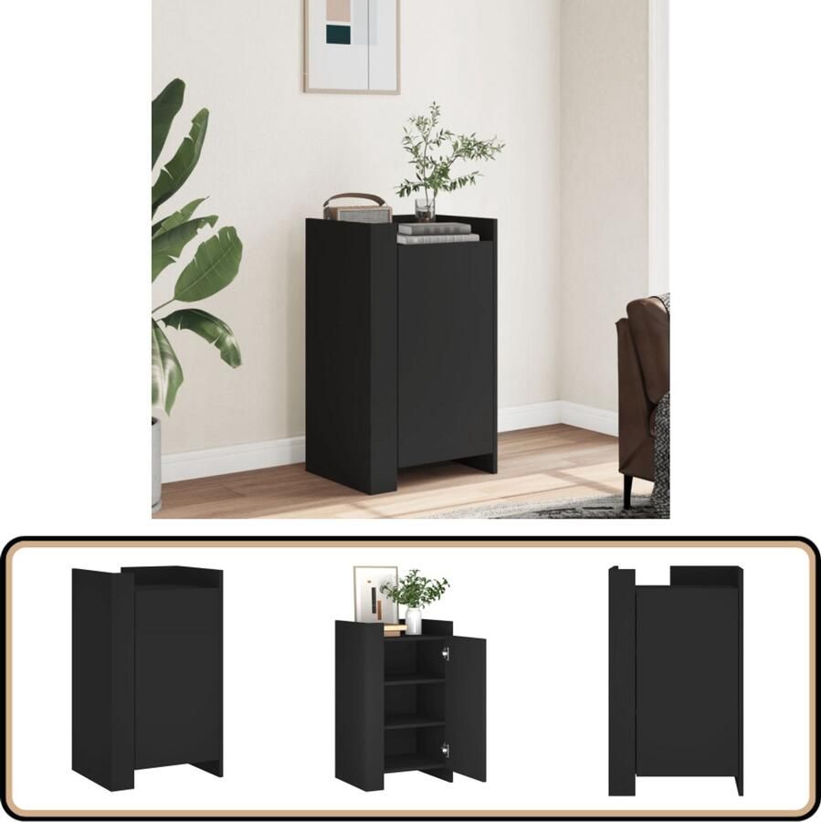 VidaXL Dressoir Zwart Bewerkt hout 45x35x75 cm Dressoir Opbergkast Houten Kast Zwarte Kast Salontafel