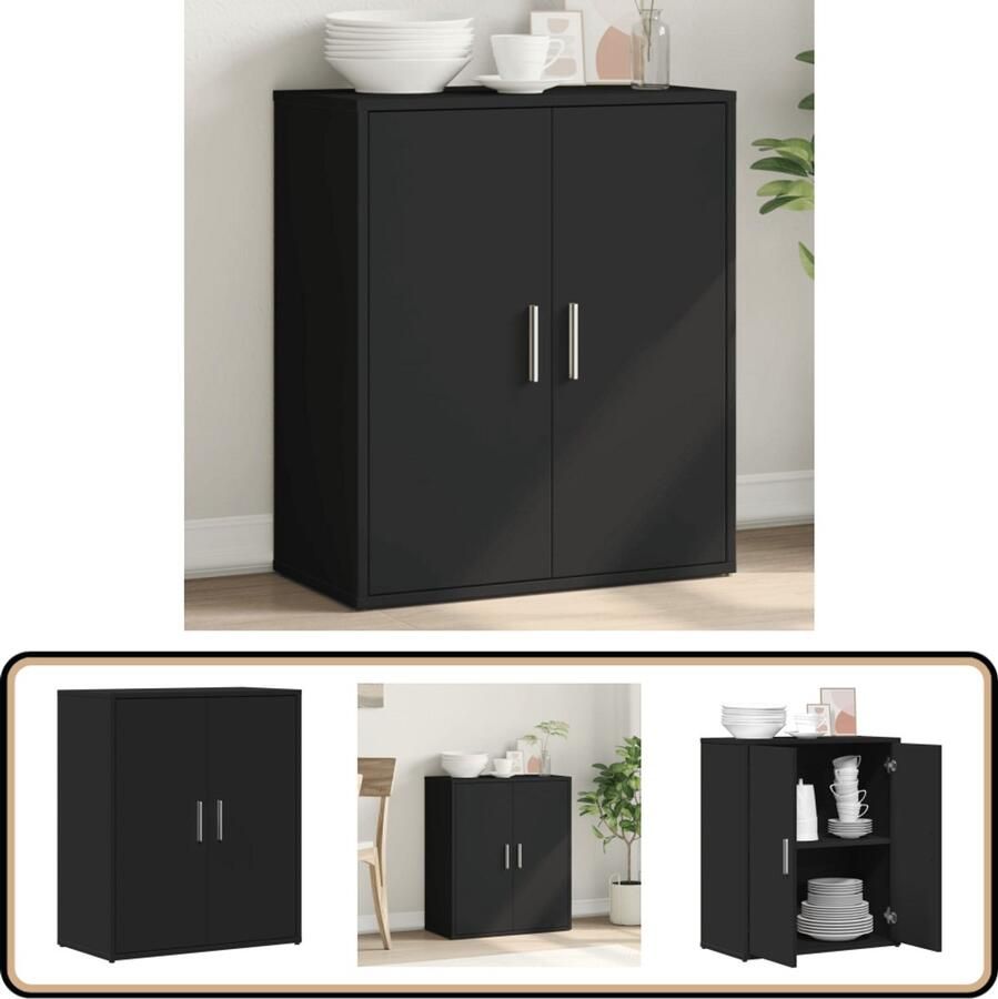 VidaXL Dressoir Zwart Bewerkt hout 60x31x70 cm Opbergkast Tv Meubel Houten Kast Zwarte Kast Salontafel
