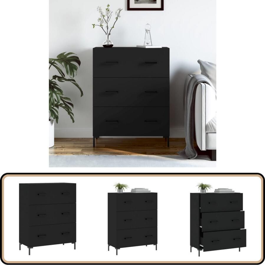 VidaXL Dressoir Zwart Bewerkt Hout 69 5x34x90 cm Dressoir Buffetkast Kast Houten Dressoir Zwarte Dressoir