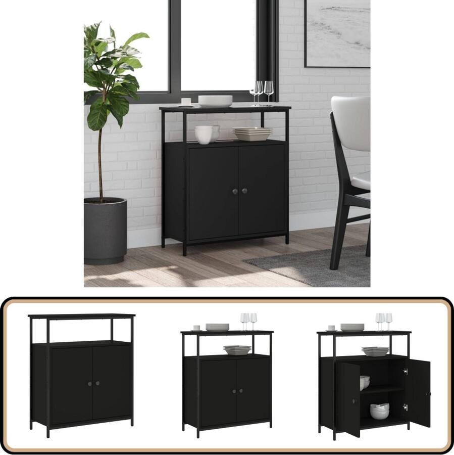 VidaXL Dressoir Zwart Bewerkt Hout 70x30x80 cm Dressoir Zwarte Kast Houten Dressoir Opbergkast Salontafel - Foto 2