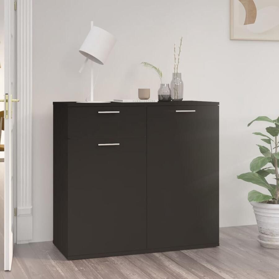 VidaXL Dressoir Zwart Bewerkt Hout 80x36x75 cm Dressoir Commode Tv-meubel Opbergoplossing Salontafel - Foto 2