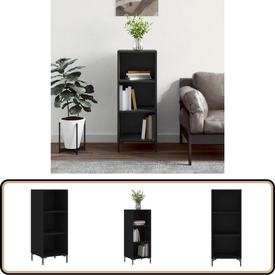 VidaXL Dressoir Zwart Bewerkt Hout 90 cm Hoog Dressoir Zwarte Houten Kast Vintage Dressoir Opbergkast Salontafel - Foto 2