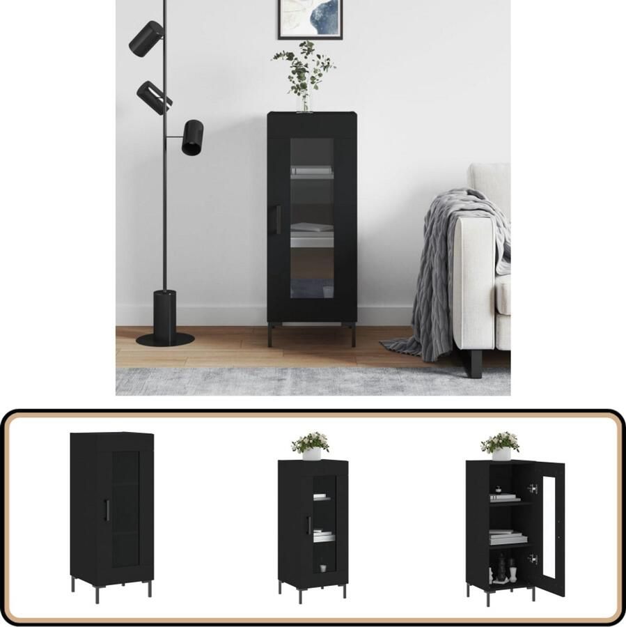 VidaXL Dressoir Zwart Bewerkte Hout en Metaal Dressoir Klassiek Dressoir Houten Dressoir Zwart Dressoir Tv-meubel