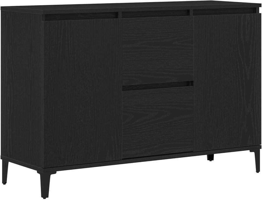 VidaXL Dressoir Zwart eiken Massief Eikenhout Gepoedercoat Staal