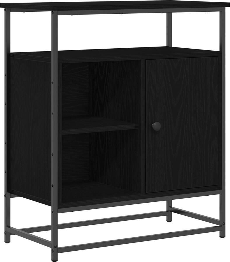 VidaXL Sideboard Zwart Eiken 69x35x80 cm Engineered Hout en Staal