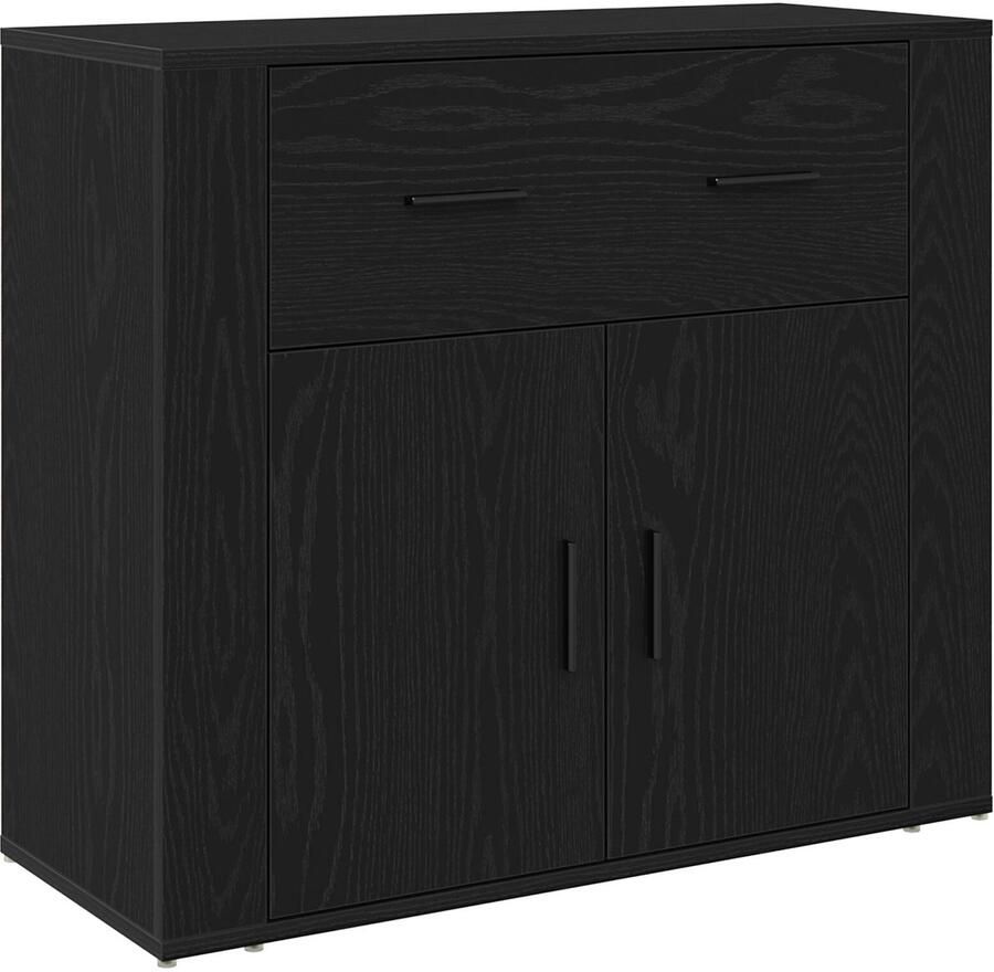 VidaXL Sideboard met lade Zwart Eiken 80 x 33 x 70 cm Bewerkt hout - Foto 3