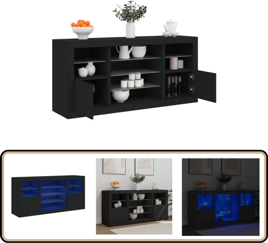 VidaXL Dressoir Zwart LED-verlichting 142 5 cm Modern Dressoir Led Dressoir Tv Kast Dressoir Met Licht Opbergkast