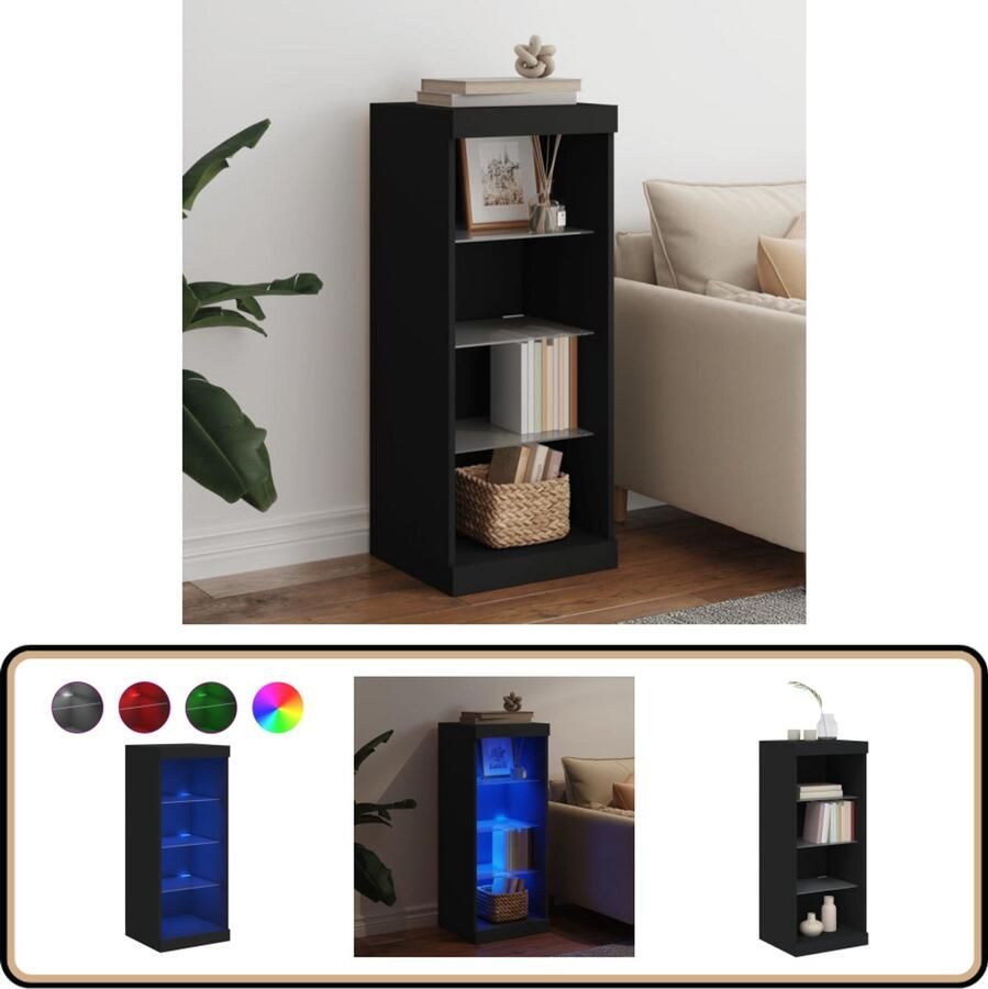 VidaXL Dressoir Zwart LED-Verlichting 41x37x100 cm Dressoir Modern Dressoir Tv-meubel Opbergkast Led Verlichting - Foto 2