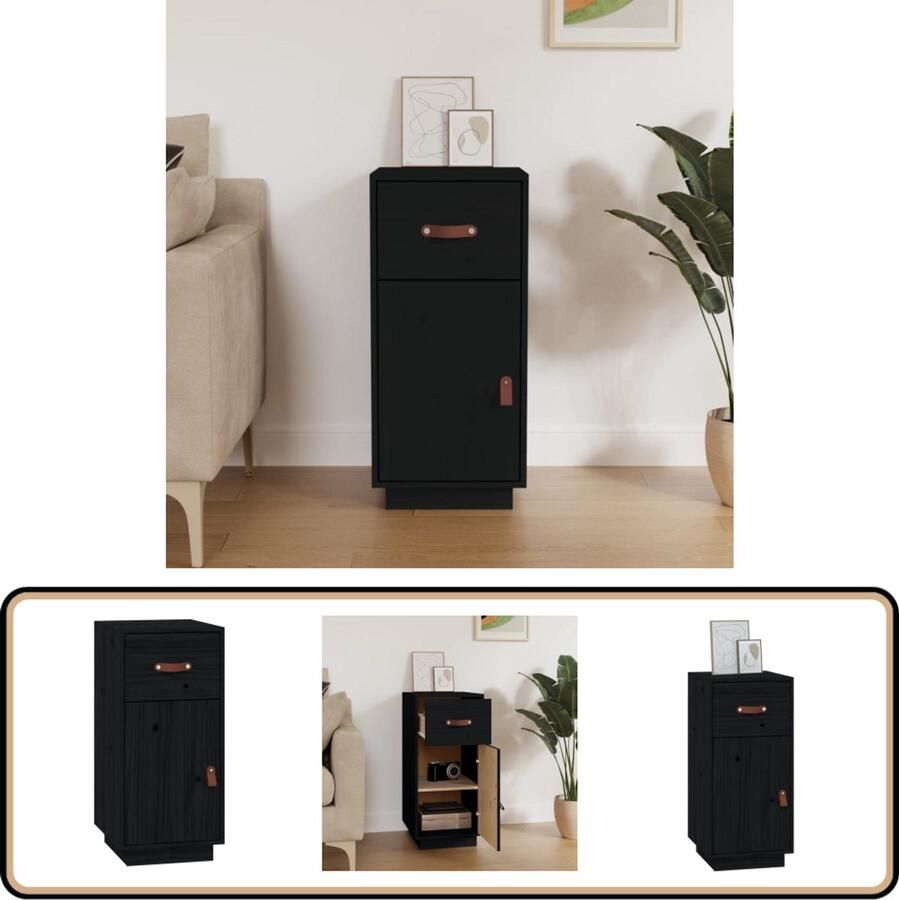 VidaXL Dressoir Zwart Massief Grenenhout 34x40x75cm Dressoir Kast Grenoble Hout Vintage Modern