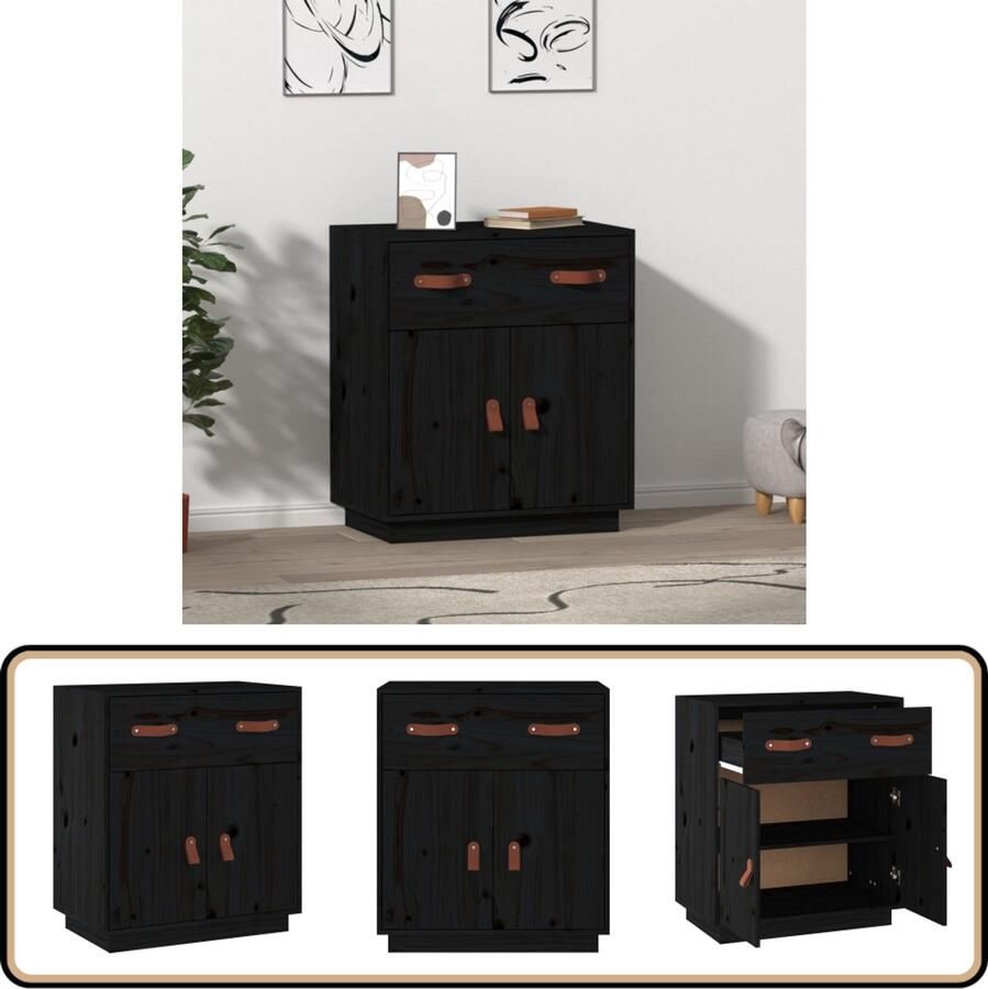 VidaXL Dressoir Zwart Massief Grenenhout 65 5x40x75 cm Dressoir Opbergkast Grenenhouten Meubel Vintage Dresser Landelijke Commode