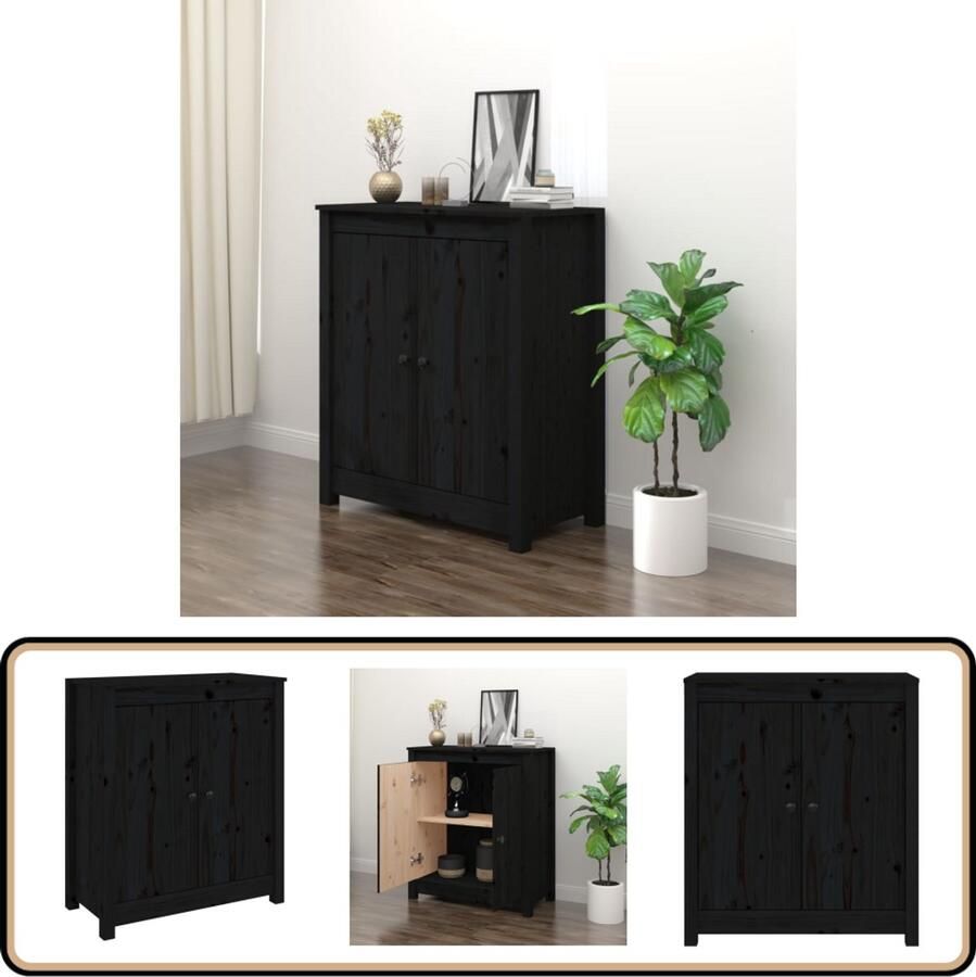 VidaXL Dressoir Zwart Massief grenenhout 70x35x80 cm Dressoir Bijzettafel Hout Grenenhoute Zwarte Dressoir - Foto 2