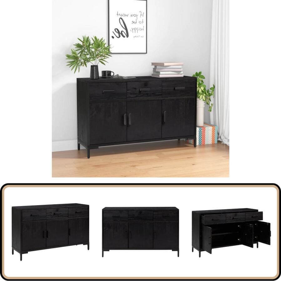 VidaXL Dressoir Zwart Massief Grenenhout Dressoir Industrieel Dressoir Vintage Dressoir Houten Dressoir Opbergmeubel