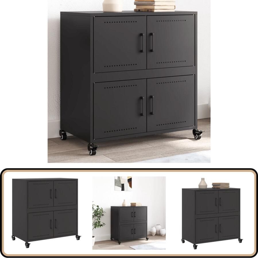 VidaXL Dressoir Zwart Staal 68x39x72 cm 4 Deuren Dressoir Zwarte Dressoir Metalen Dressoir Staaldressoir Opberg Dresser