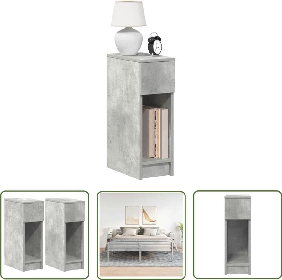 The Living Store Nachtkastjes 2 st met lade 20x36x60 cm betongrijs Nachtkast Dressoirkast Houten Kast Slaapkamerserie Bergruimte