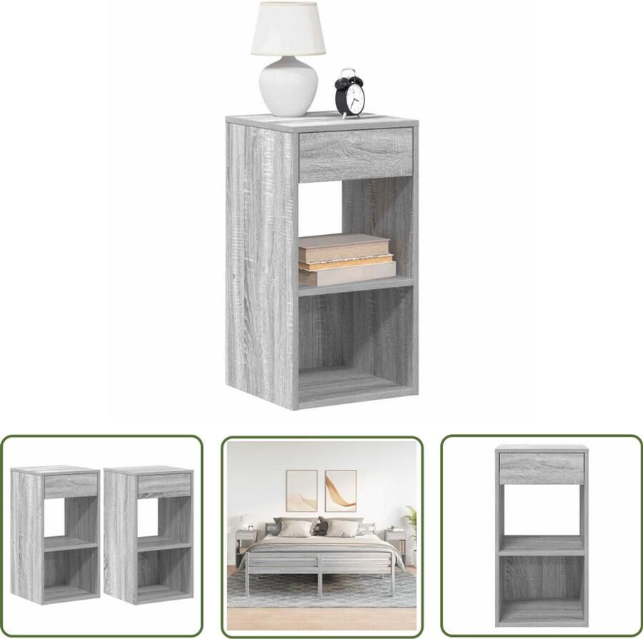The Living Store Nachtkastjes 2 st met lade 35x34x66 5cm grijs sonoma eikenkleur Nachtkast Dressoirkast Houten Kast Slaapkamerserie Bergruimte