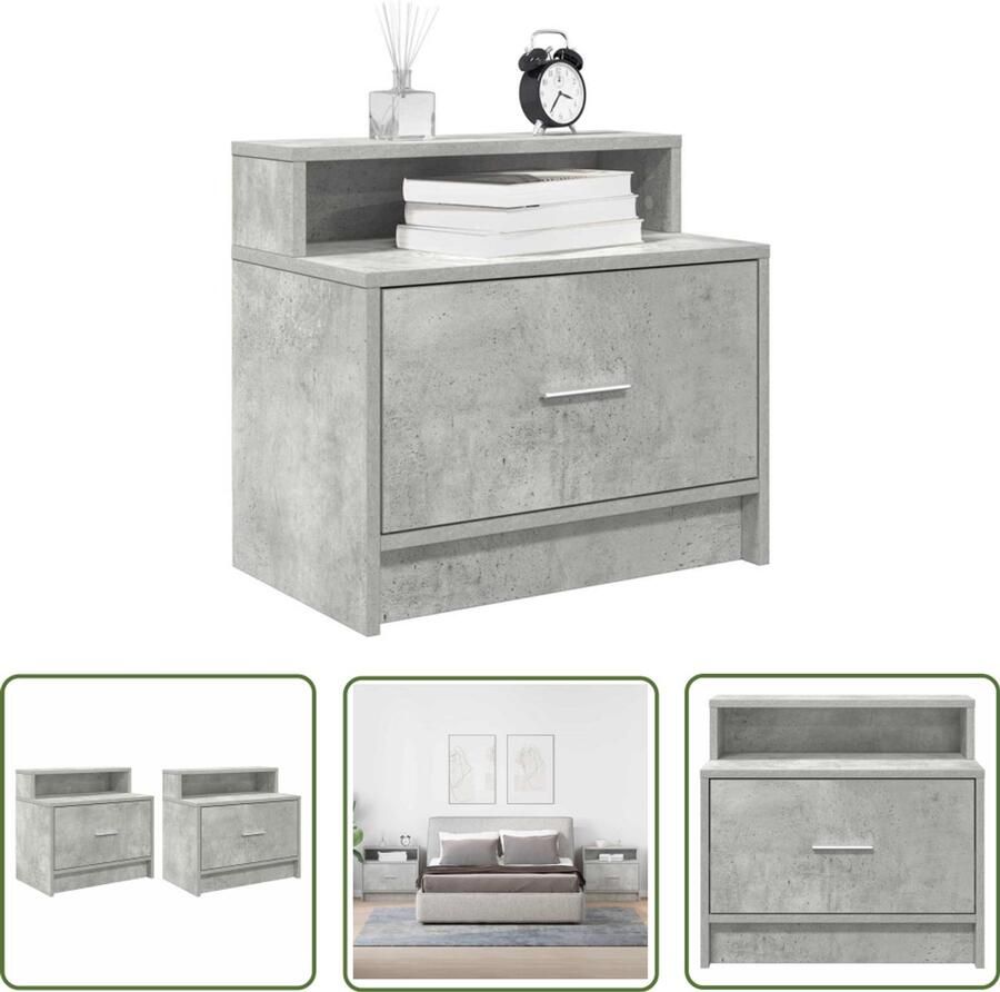 The Living Store Nachtkastjes 2 st met lade 51x31x47 cm betongrijs Nachtkastjes Dressoirkast Houten Meubel Betonnen Grijs Slaapkamer Decoratie