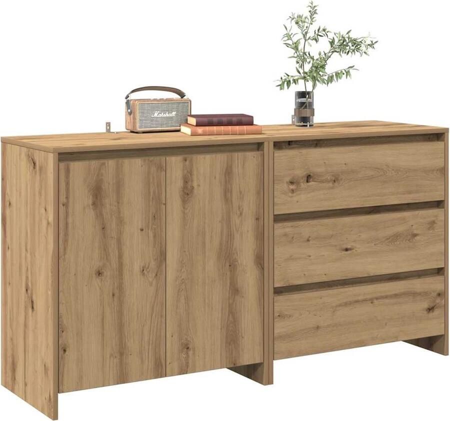 VidaXL Dressoirs 2-delig Artisanaal Eiken Hout Opslagmeubel Dressoir Houten Kast Salontafel Keukenkast