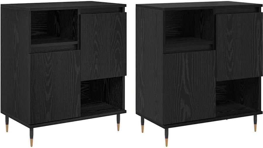 VidaXL Dressoirs 2 pcs Zwart eiken 120 x 35 x 70 cm Bewerkt hout