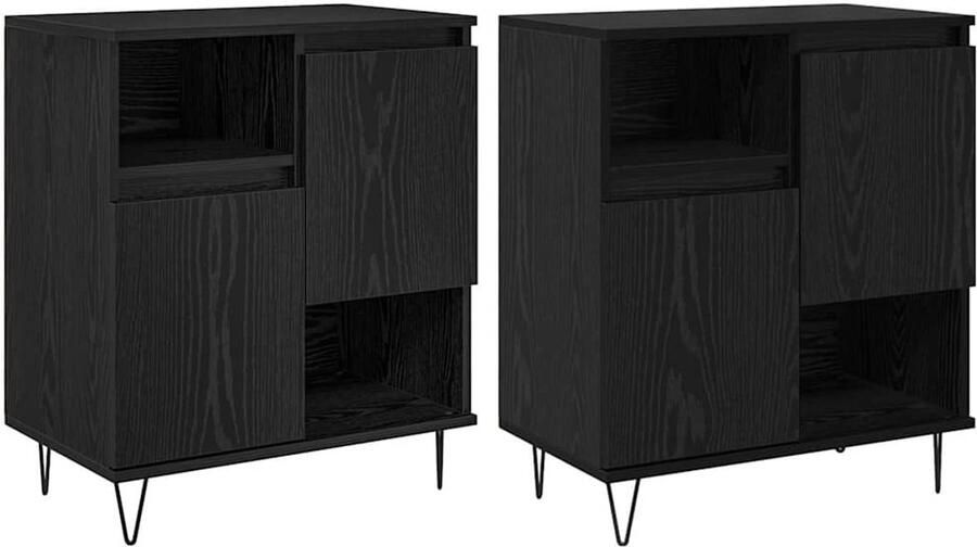 VidaXL Dressoirs 2 pcs Zwart eiken 120 x 35 x 70 cm Bewerkt hout