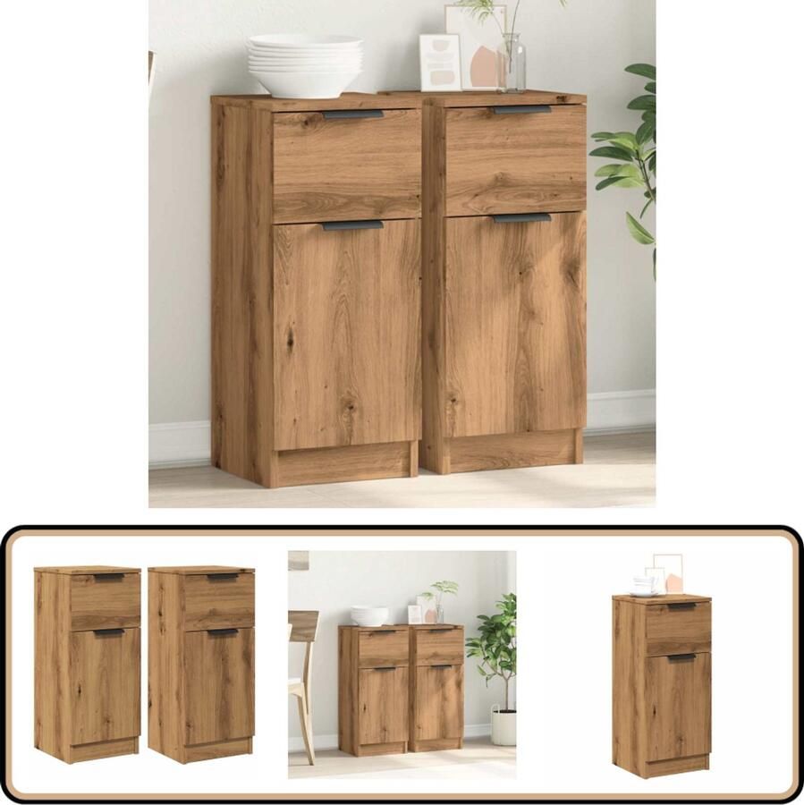 VidaXL Dressoirs 2 st 30x30x70 cm Artisanaal Eiken Dressoir Opbergkast Houten Dressoir Salontafel Bijzettafel