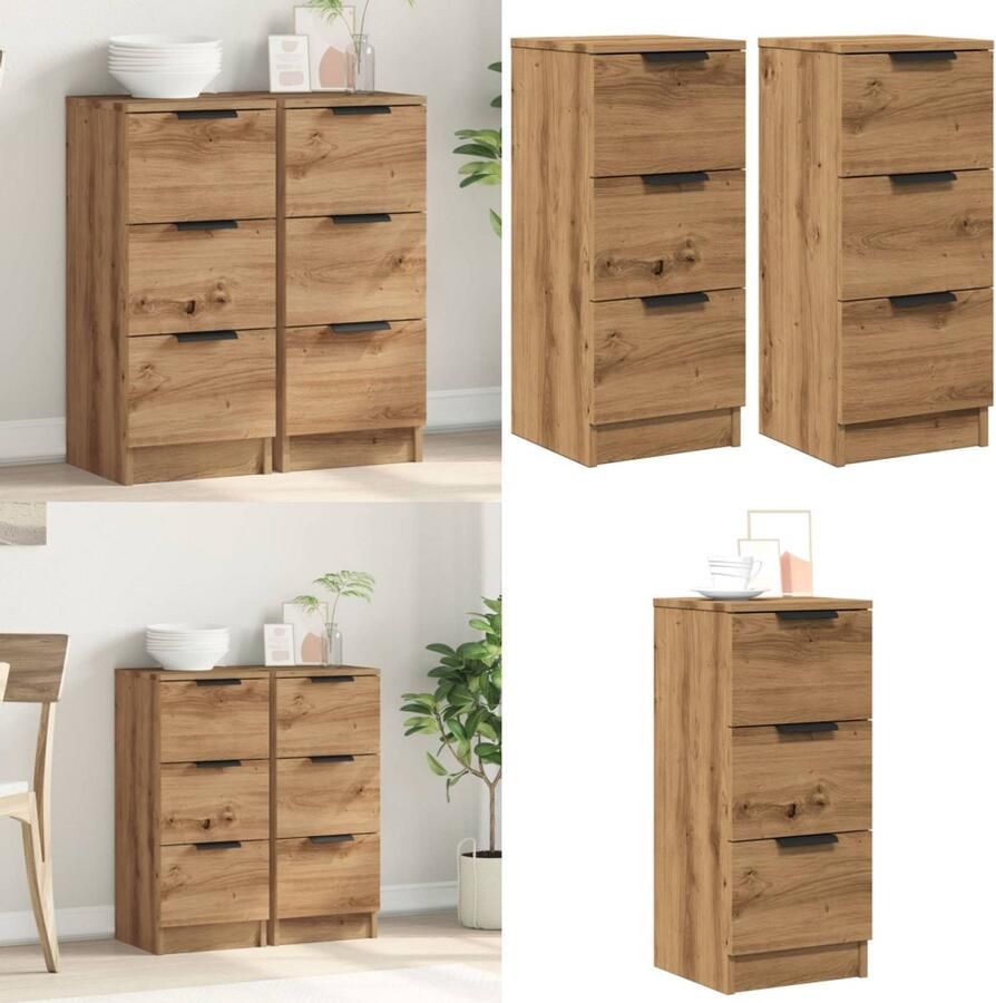 VidaXL Dressoirs 2 st 30x30x70 cm bewerkt hout artisanaal eikenkleur Dressoir Dressoirs Kast Nachtkastje